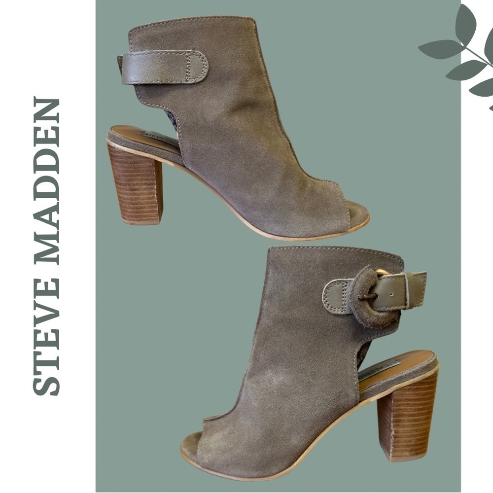 Steve Madden Catlyna Leather Peep Toe Block Heel Sandal Bootie Buckle Tan Size 8